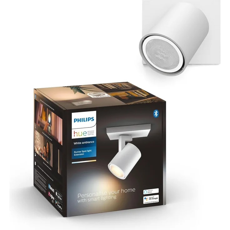 Philips Hue White Ambiance Runner Spot 1 flg. weiß, inkl. 1x5W GU10 LED Lampe, dimmbar, alle Weißschattierungen, steuerbar via App, kompatibel mit Amazon Alexa (Echo, Echo Dot)