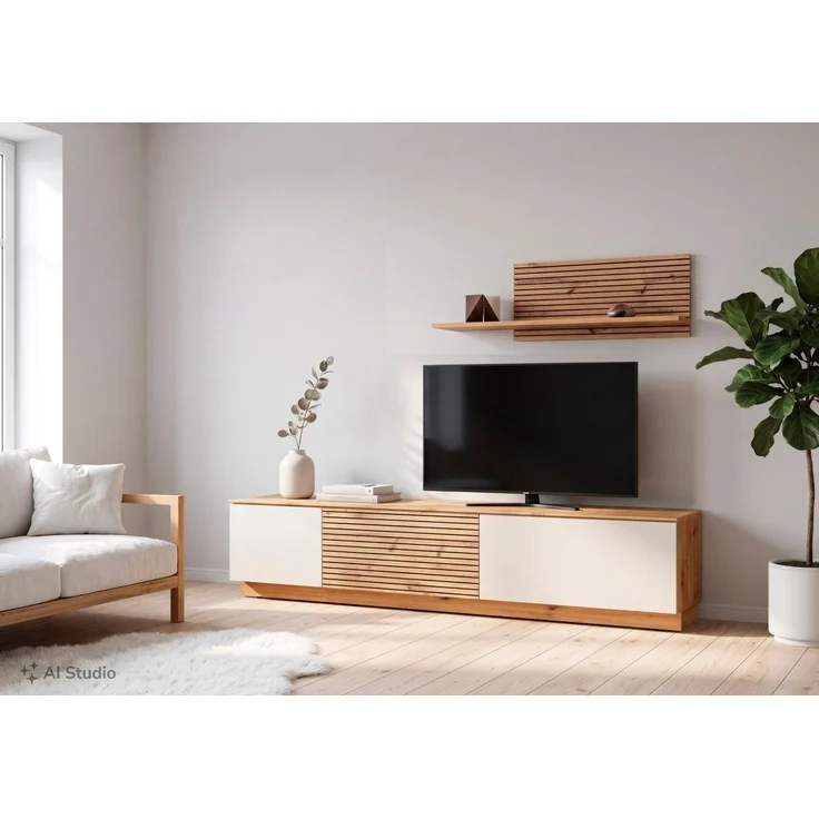OTTO home Wohnwand Paroli, mit Lowboard und Paneel, modern, 200 cm breit, hängend und stehend montierbar, moderne Streifen – Bild 1