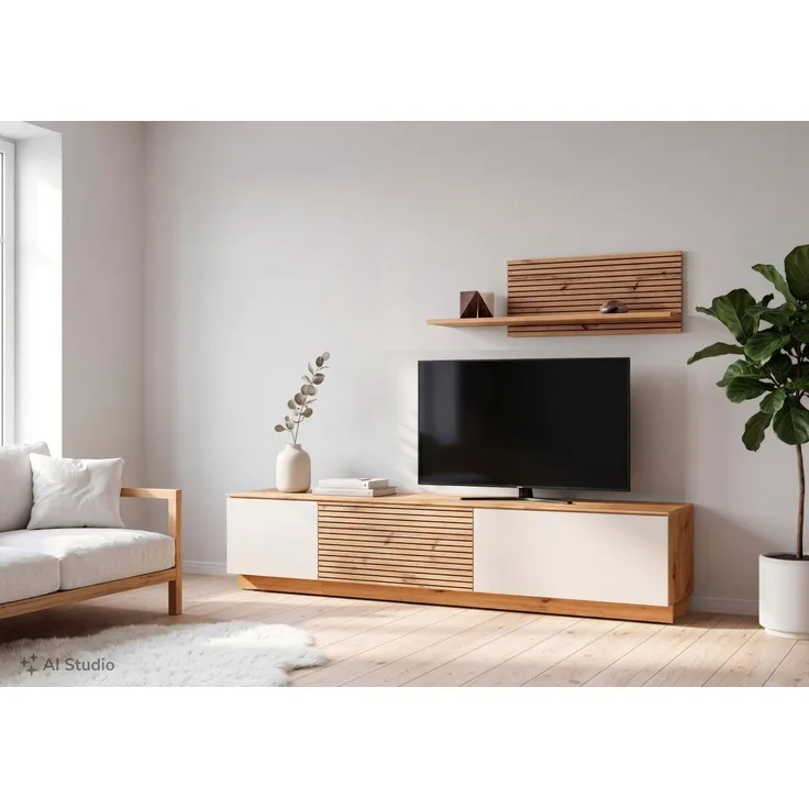 OTTO home Wohnwand Paroli, mit Lowboard und Paneel, modern, 200 cm breit, hängend und stehend montierbar, moderne Streifen