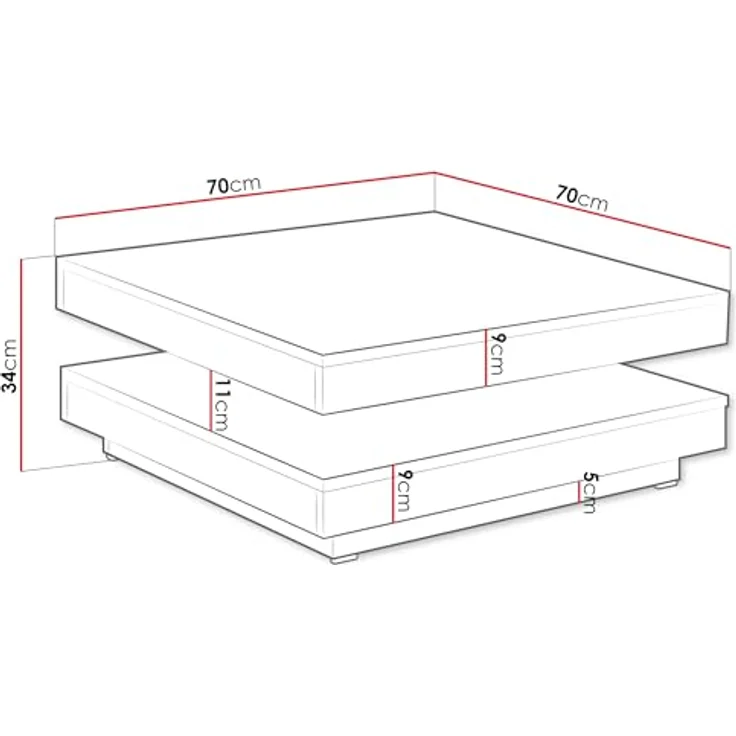 Mirjan24 Couchtisch, Quadratisch, Weiß & Hellgrau, Holzwerkstoff, 70x34x70 cm, drehbare Tischplatte, Wohnzimmertisch – Bild 3