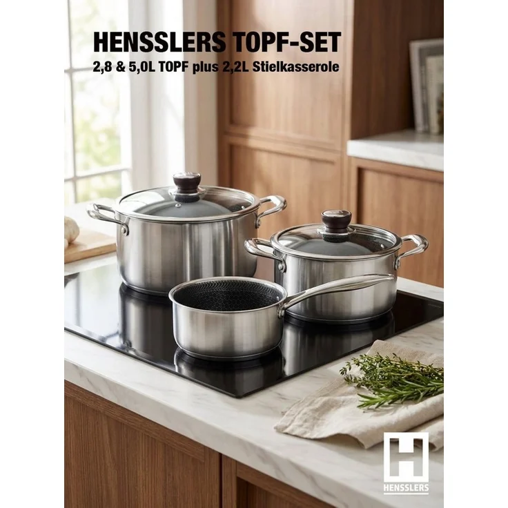 HENSSLERS Kochtopf HENSSLERS Edelstahl-Topf-Set inkl. Grillzange & Pastasieb, Edelstahl (Set, 7-tlg) – Bild 2