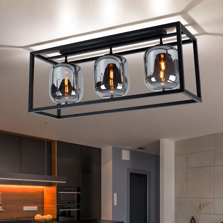 Deckenleuchte, schwarz, Glas rauch, L 77 cm – Bild 8