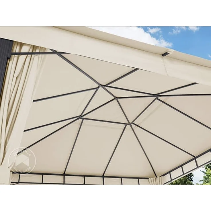 Gartenpavillon 4x4 m ALU PREMIUM ca. 220g/m² Dachplane wasserdicht, Pavillon Gartenzelt 4 Seitenteile champagner – Bild 6