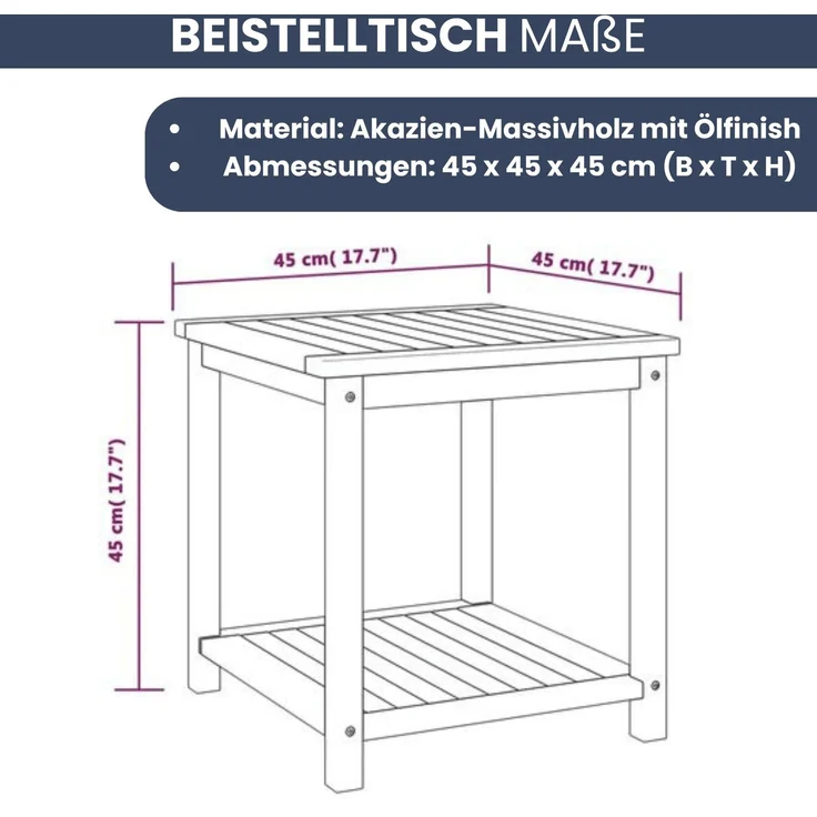 DELUKE® Beistelltisch Holz EMMI - Massivholz, 45x45x45cm | Couchtisch Akazie Beistelltisch Couch Holztisch Outdoor Sofatisch Gartentisch eckig – Bild 3