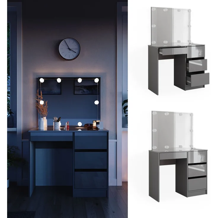Schminktisch Sherry Grau 90 cm mit LED Beleuchtung und Hocker Vicco – Bild 2