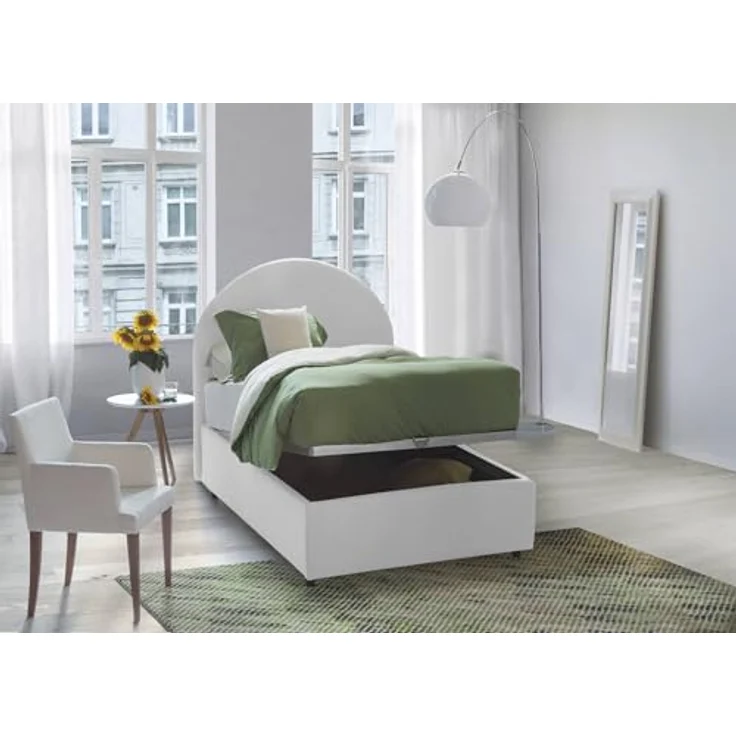 Talamo Italia - Einzelbett Emma, ??Bettkasten mit Stoffbezug, 100 % Made in Italy, Öffnung vorne, inklusive Matratze 80x190 cm, Weiß – Bild 4