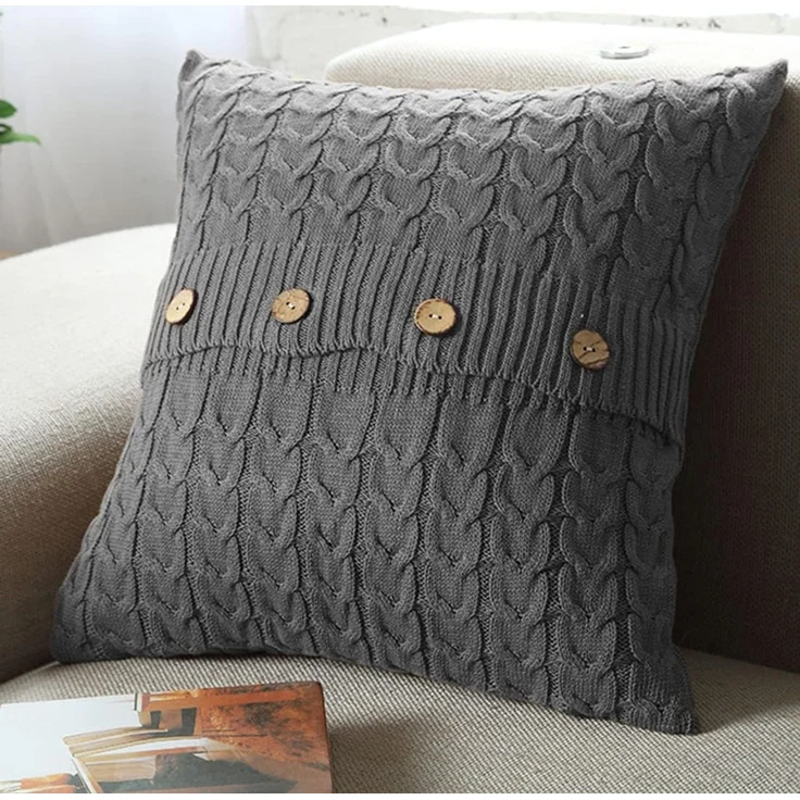 ABC Gestrickter Kissenbezug, grau, 45 x 45 cm – Bild 1
