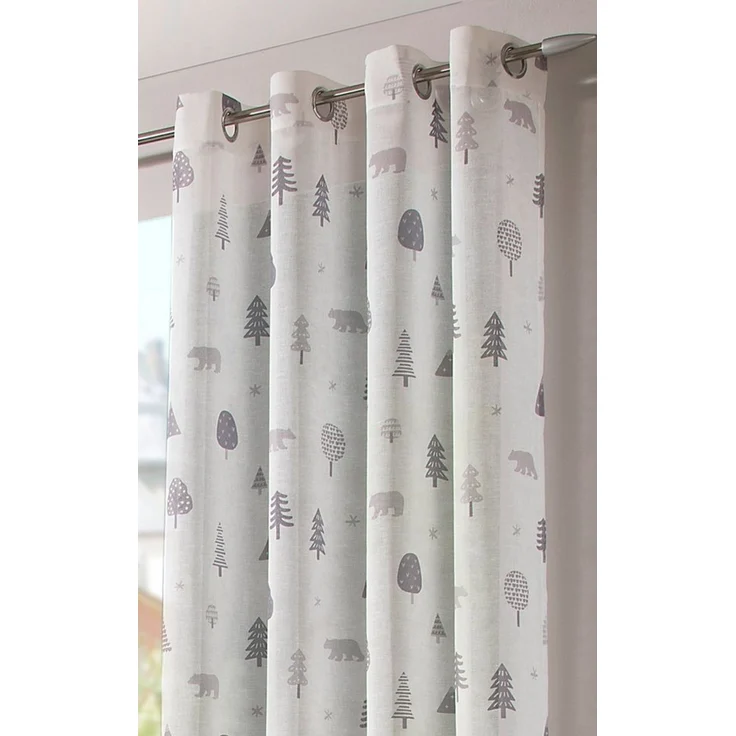 heimtexland Vorhang Kindergardine Skandi-Stil Dekoschal Wald Bär Grau (1 St), Ösen, halbtransparent, Polyester, Leinenoptik I Natur I Ösenschal I Kinderzimmer I Vorhang – Bild 2