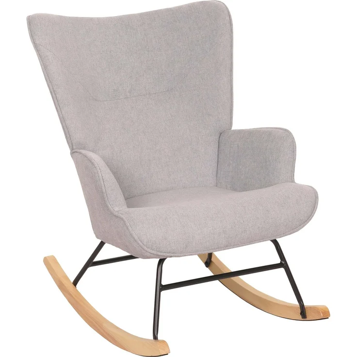 Schaukelstuhl HWC-N14, Schwingstuhl Relaxsessel Fernsehsessel, Massiv-Holz Metall Stoff/Textil 320g/m² ~ hellgrau – Bild 1