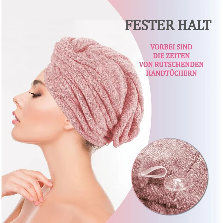 Haarturban ( Rosa ) Cozy mit Knopf - 25x65cm ( One SIze ) Superweich Flauschig - Saugstark, Handtuch Haare Turban Haarhandtuch Schnelltrocknend – Bild 6