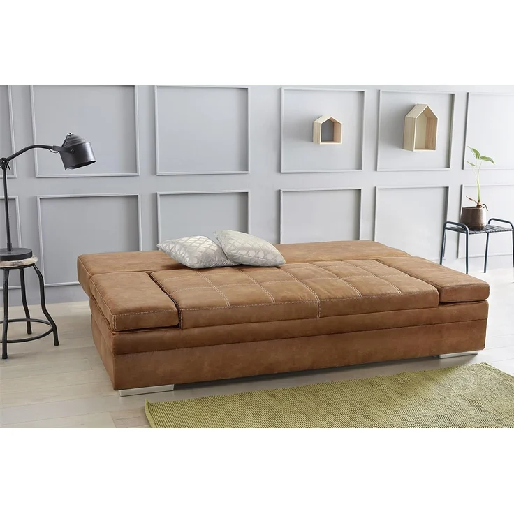 Schlafsofa verstellbar Bettkasten Couch Steppung Antiklederoptik in Braun Curry – Bild 5