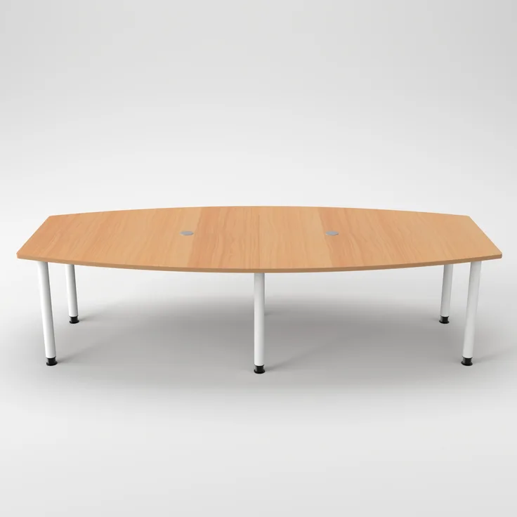 Rheinland Möbel Konferenztisch KONTI 280x130 cm – ovaler Besprechungstisch in Buche mit weißen Rundrohrfüßen & 2 Kabelauslässen, erweiterbarer Meetingtisch für 8–10 Personen, moderner XXL-Tisch fürs Büro