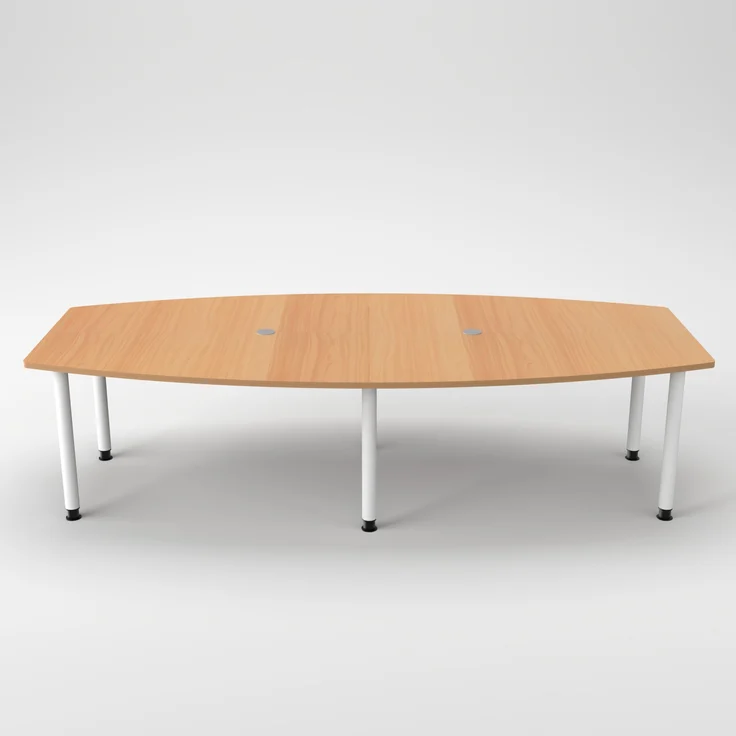 Rheinland Möbel Konferenztisch KONTI 280x130 cm – ovaler Besprechungstisch in Buche mit weißen Rundrohrfüßen & 2 Kabelauslässen, erweiterbarer Meetingtisch für 8–10 Personen, moderner XXL-Tisch fürs Büro – Bild 1
