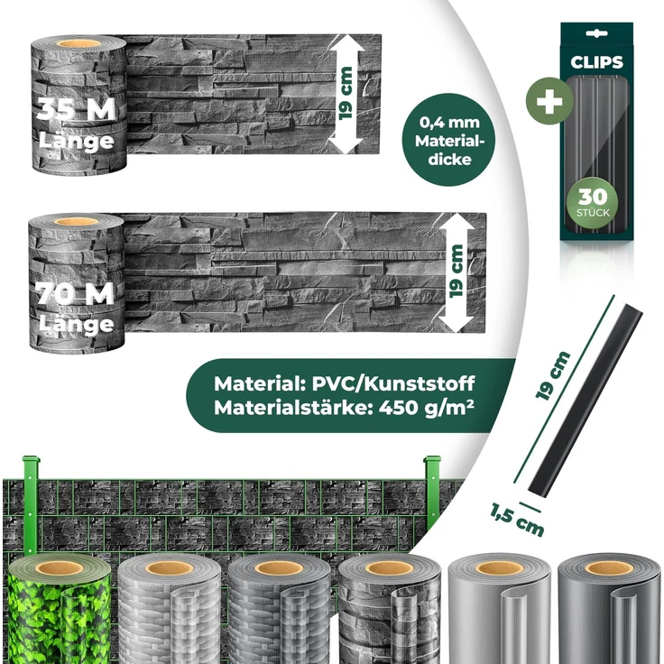 KESSER® PVC Sichtschutzstreifen Sichtschutz Rolle Doppelstabmatten Zaun Blickdicht | Wetterfest und Windschutz | Zaunfolie Sichtschutz Garten Gartenzaun 35 m, Schiefer - Anthrazit – Bild 7