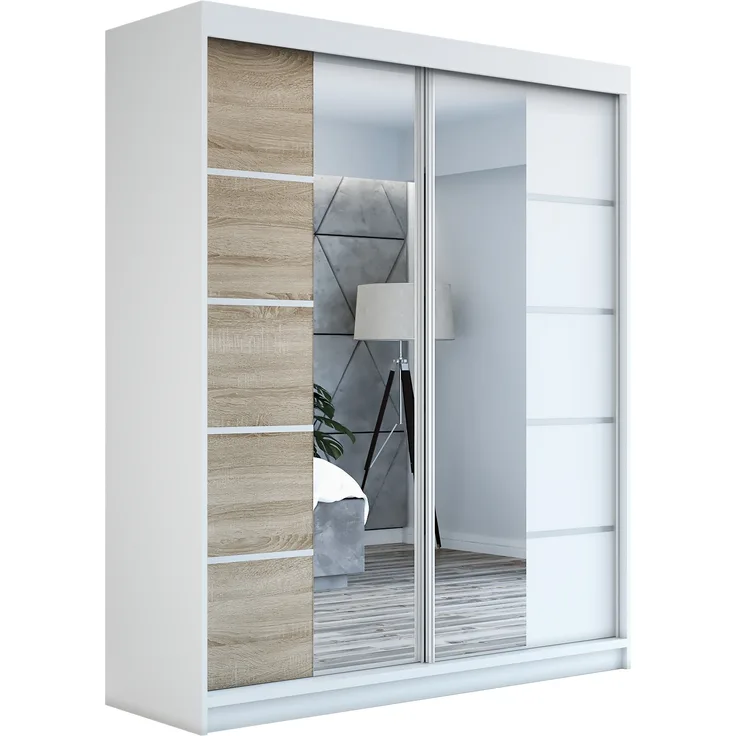 Schwebetürenschrank ERA 2-türig Schrank 160 cm (mit Spiegel) Farbe: Weiß , sonoma