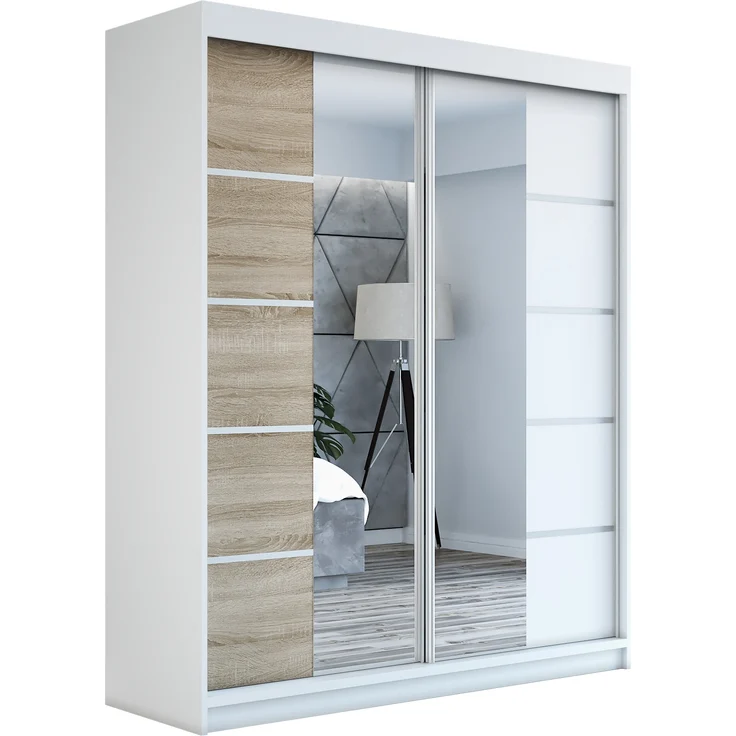 Schwebetürenschrank ERA 2-türig Schrank 160 cm (mit Spiegel) Farbe: Weiß , sonoma – Bild 1