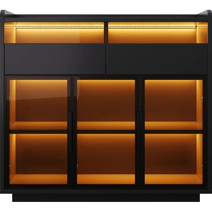Flieks Sideboard mit LED-Beleuchtung, getöntem Sicherheitsglas, 2 Glasschubladen und mehrfarbiger, 100 x 40 x 91.5 cm, Schwarz – Bild 9