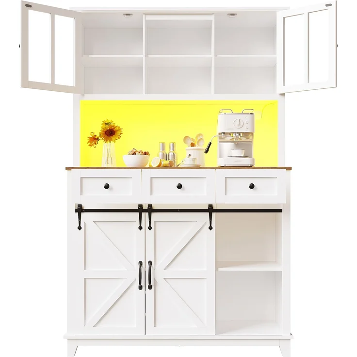 Küchenschrank(105×38.4×180cm), Hochschrank Küchenbuffet, Vitrinenschrank, Buffetschrank mit Verstellbaren Ablagen, Sideboard mit LED-Beleuchtung,Variable Lichtfarben,weiß – Bild 9