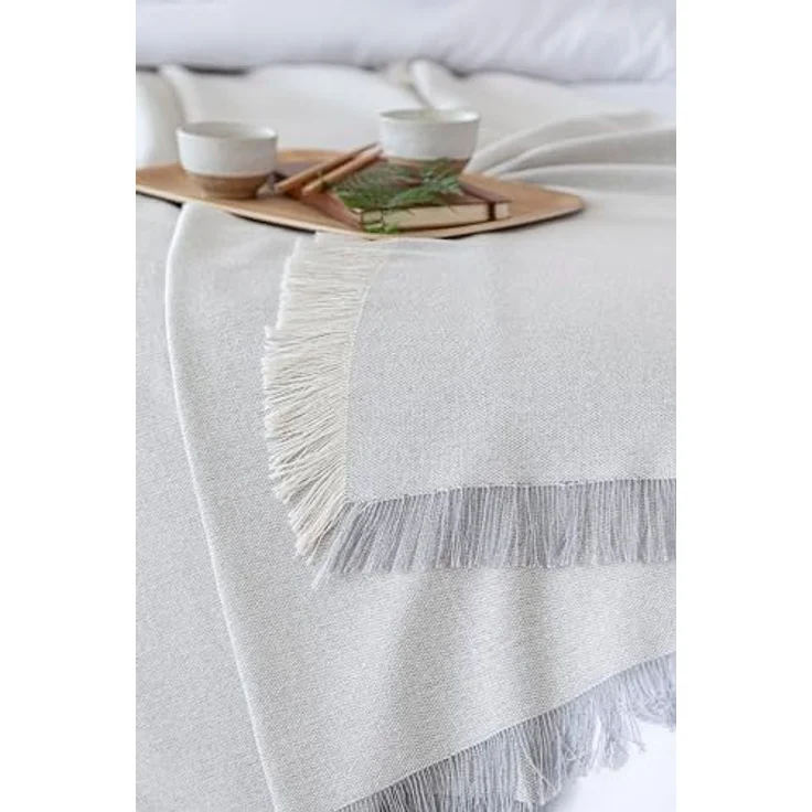 Todocama Mehrzweck-Tagesdecke, Tagesdecke, Überwurf für Bett, Sofaüberwurf, Jarapas, einfarbig (125x180 cm, hellgrau). – Bild 3