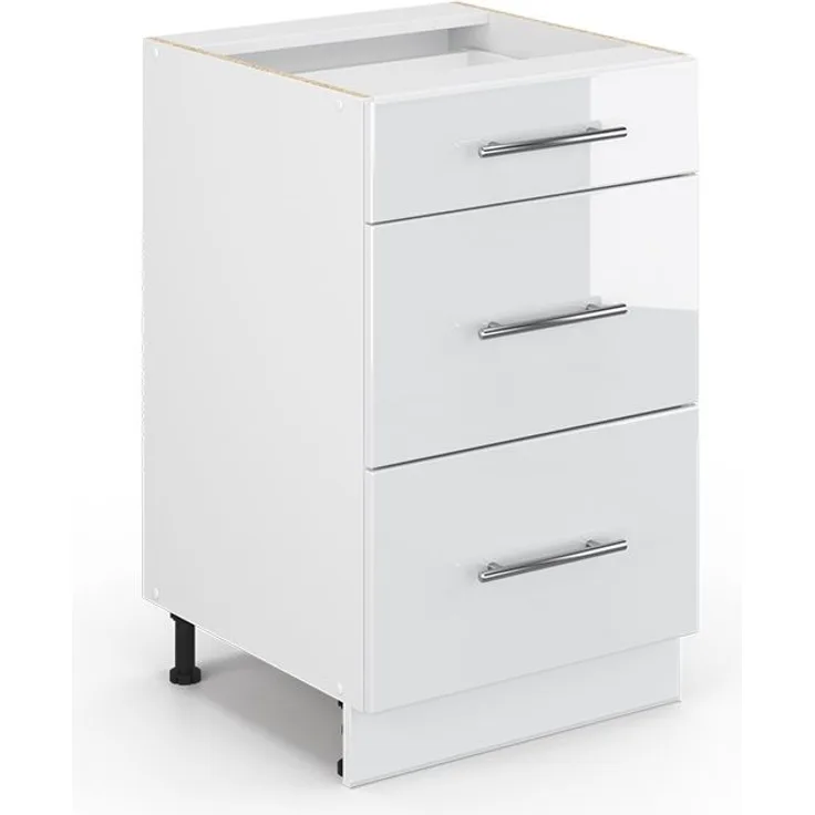 Küchenunterschrank Fame-Line Weiß Hochglanz 50 cm ohne Arbeitsplatte Vicco