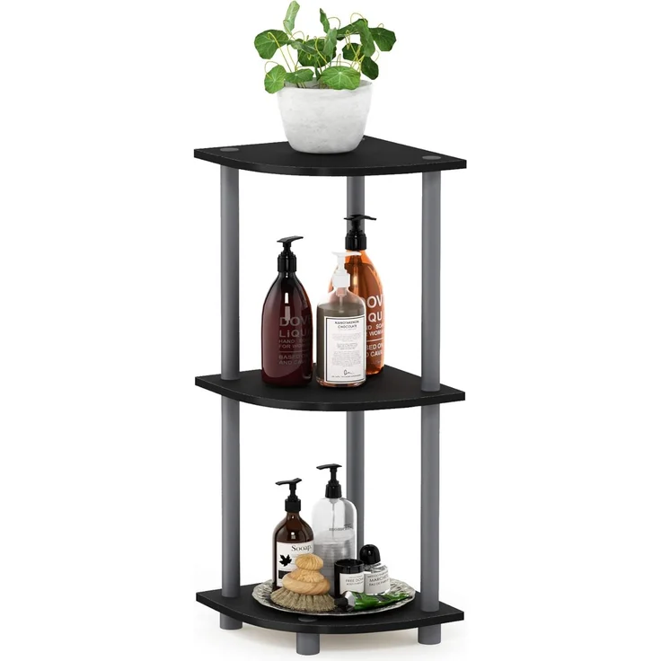 Furinno Eckregal-Mehrzweckregal mit 3 Ebenen, holz, Schwarz/grau, 29. 46x29. 46x75. 18 cm