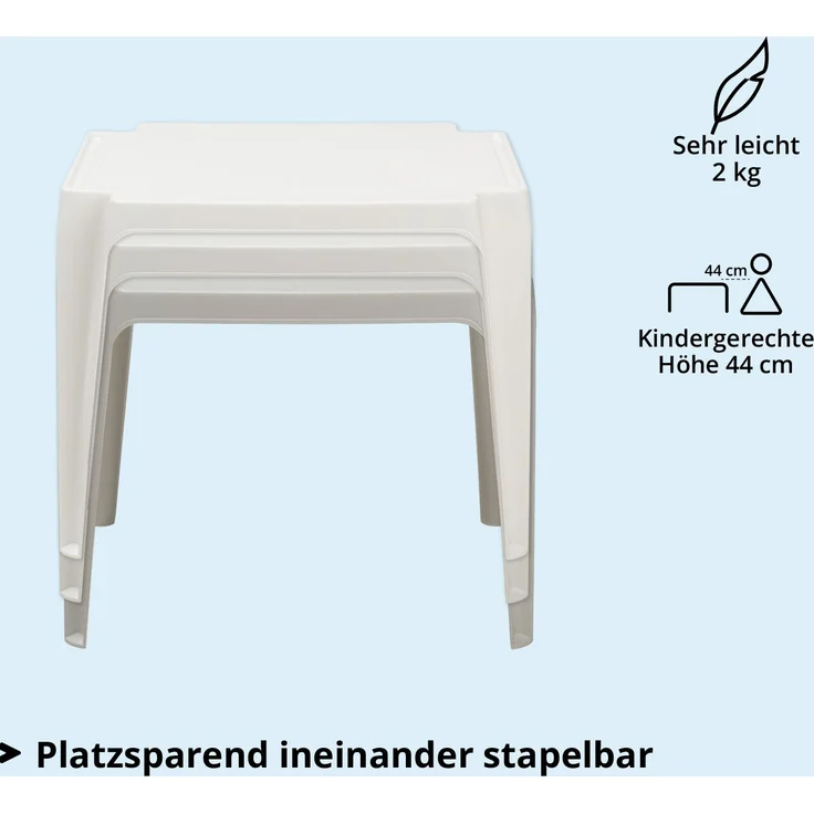 KHG Kindertisch weiß für Garten & Kinderzimmer, Outdoor, Pflegeleichte Oberfläche, robust wetterfest, kindgerechte Höhe 44 x 50 x 50 cm – Bild 3