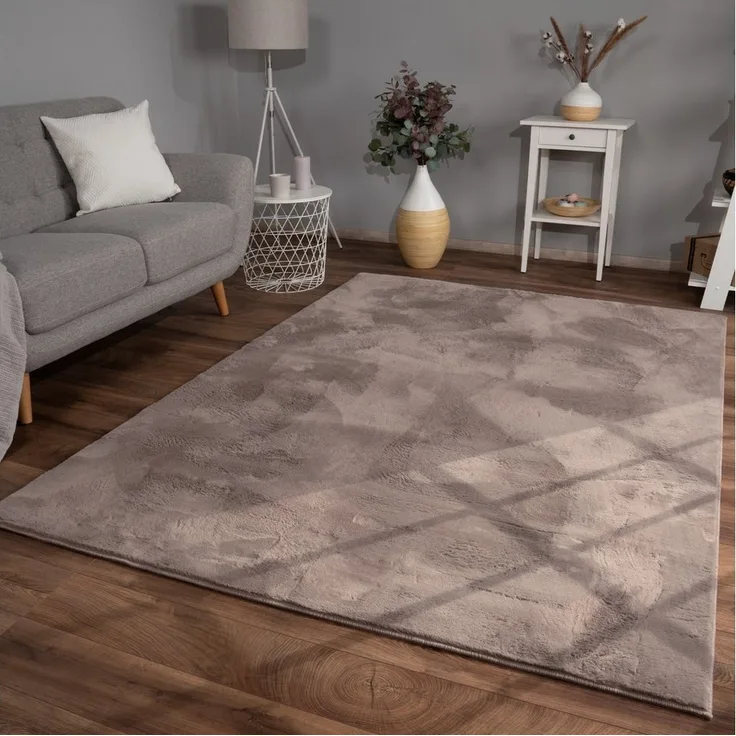 TT Home Teppich, Rechteckig, Höhe: 14 mm, Wohnzimmer Hochflor Teppich Kunstfell Modern Unifarben Flauschig Weich