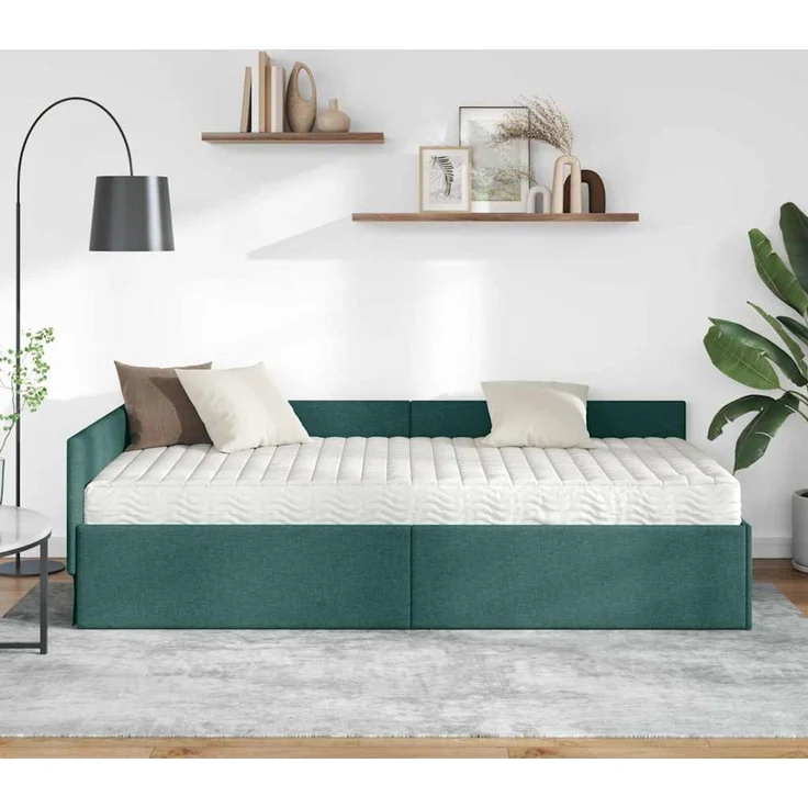 vidaXL Eckbettgestell mit Matratze 2 stk. Dunkelgrün 100 x 200 cm 3393609 – Bild 3