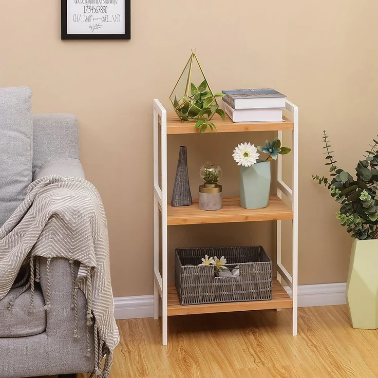 3-stöckiges Bambusregal für Badezimmer, Küche, Schlafzimmer, 45 x 31,5 x 80 cm, natürliche Maserung und weiß BCB73Y – Bild 2