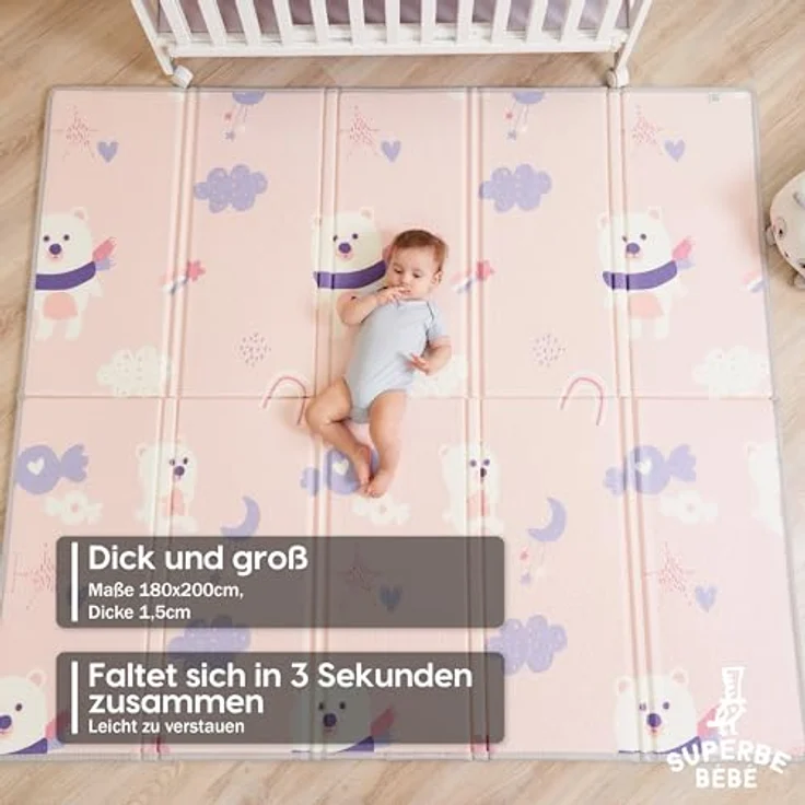 Babymatte Kindermatte Baby Spielmatte 180 x 200 x 1. 5cm. Wendefähige und ungiftige Dicke Faltbare wasserdichte Schaumstoff Kinderteppich. Krabbelmatte Spiel-Teppich Bodenmatte Kinder-Matte Großformat – Bild 5