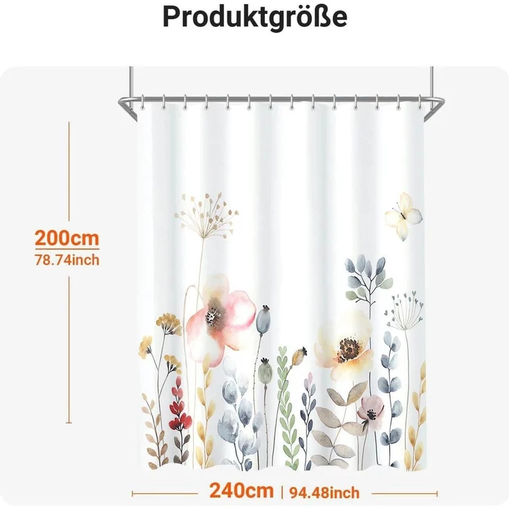 Duschvorhang Blumen Design 240x200cm Antischimmel Polyester Wasserdicht – Bild 6