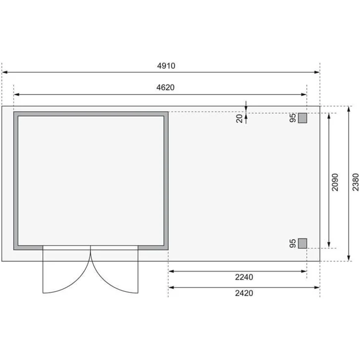 Karibu 19mm Gartenhaus Askola 3 mit Anbau 2,40m unbehandelt mit Lamellenwänden – Bild 3