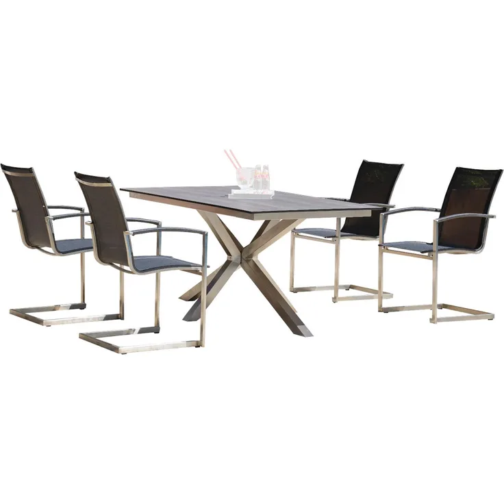 Sonnenpartner 5-teilige Sitzgruppe Millenium & Base-Spectra diagonal 160x90 cm Edelstahl mit Textile