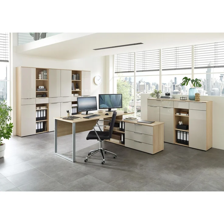 Komplettbüro SANTORIN II Riva Eiche & Glas Cashmere 9-teilig – Bild 2