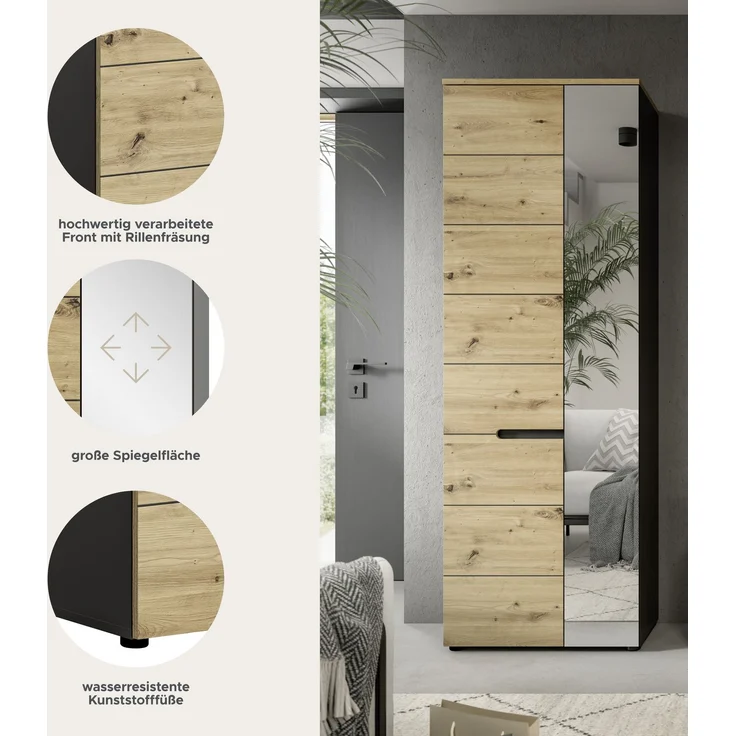 Garderobenschrank Canu - Artisan Eiche / Basalt Grau – Bild 10