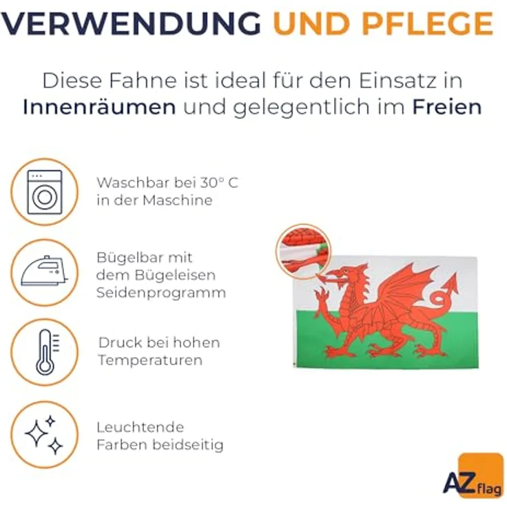 AZ FLAG - Flagge Wales - 150x90 cm - Walisische Fahne 100% Polyester mit Messing-Ösen - 110g – Bild 4