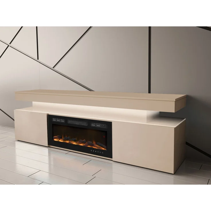 TV-Lowboard EF 2D Glossa Bis mit Kamin (Farbe: Wüstensand, mit weißer LED-Beleuchtung) – Bild 3