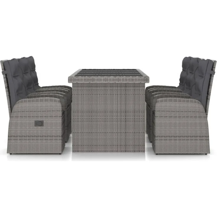 vidaXL 7-tlg. Garten-Essgruppe mit Kissen Poly Rattan Grau 3059344 – Bild 3