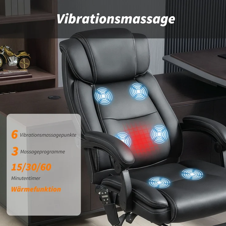 MELAYR, Bürostuhl Ergonomisch mit Massagefunktion Schreibtischstuhl mit Fußstütze, Kunstleder Schwarz, 72 x 67 x 119 cm – Bild 6