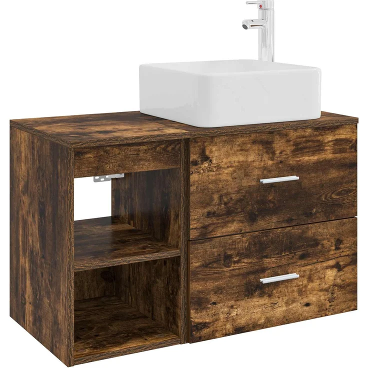 vidaXL Badezimmerschrank-Set 2 stk. Geräucherte Eiche 3403884 – Bild 2