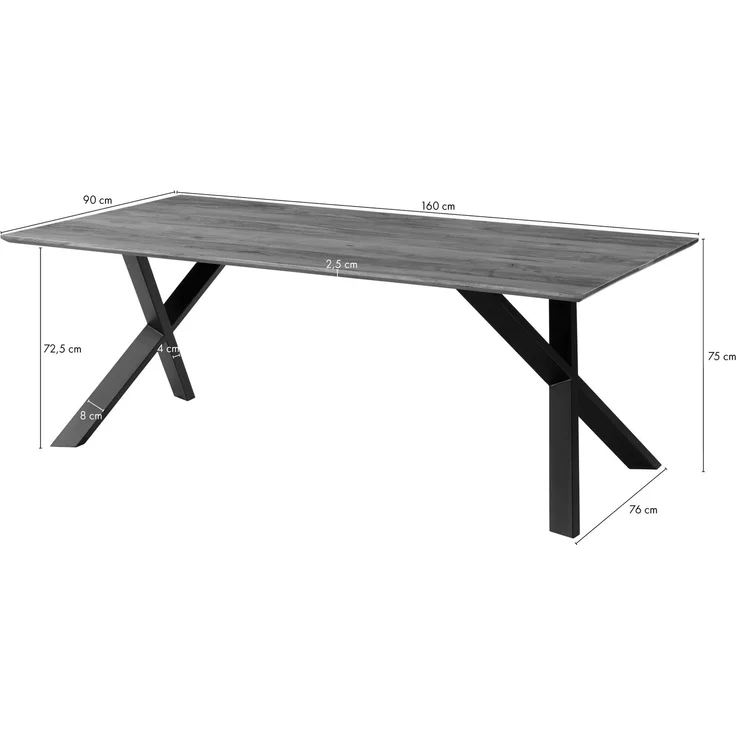 Esstisch Akazie 160 x 90 x 75 braun lackiert / ausgestellte X-Beine anthrazit matt SWISS EDGE – Bild 5