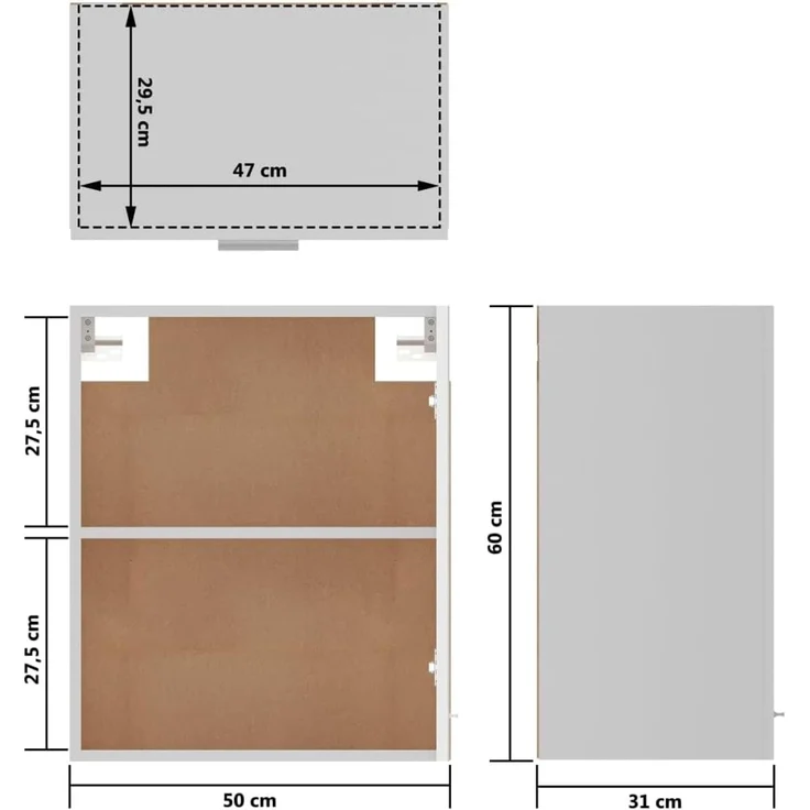 vidaXL 2X Hängeschrank 2 Regalböden Küchenschrank Küche Schrank Einbauküche Küchenzeile Küchenmöbel Oberschrank Hochglanz-Weiß 50 x 31 x 60 cm Holzwerkstoff – Bild 3