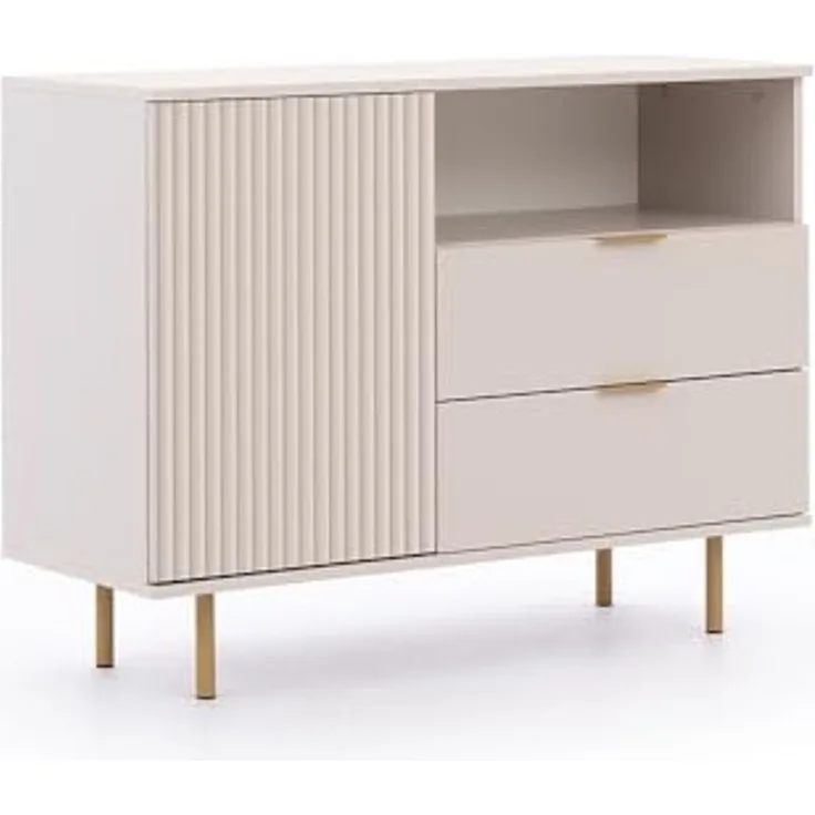 Lomadox Kommode NADOR-132, 107cm breit, Kaschmir, goldfarbene Metallgriffe und -füße