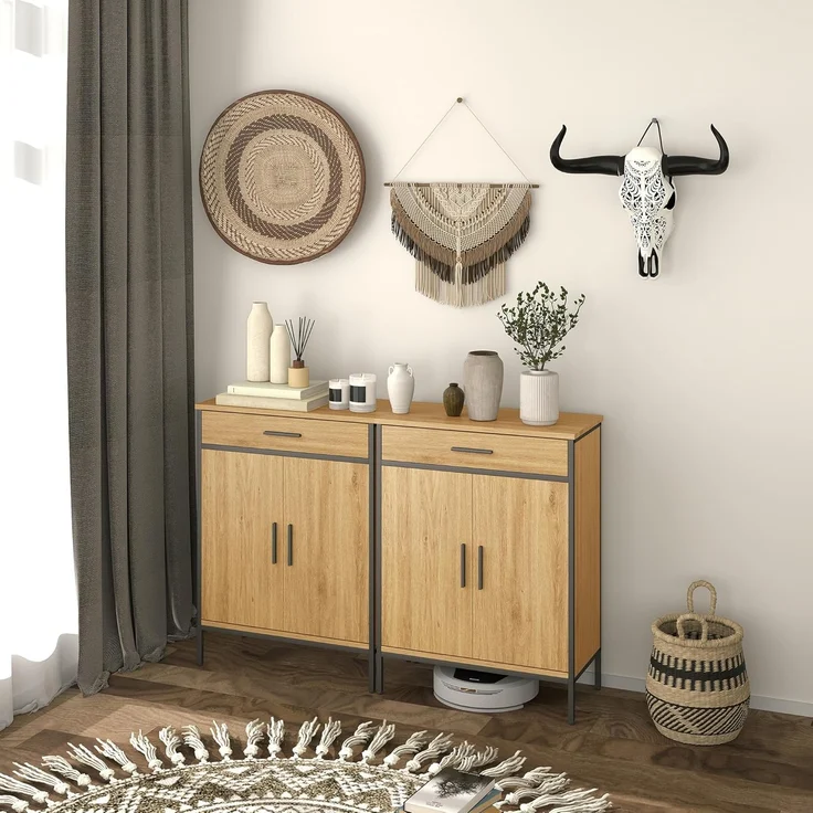 HOMCOM Badkommode zweistufige Regale, große Schublade (Badezimmer-Aufbewahrungsschrank, 1 St, Badezimmer-Unterschrank), Eiche – Bild 9