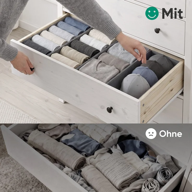Sekey Aufbewahrungsbox Schubladen Organizer aus Vliesstoff Faltbare Aufbewahrungsboxen ohne Fächer für HEMNES 108(4 Fächer) – Bild 4