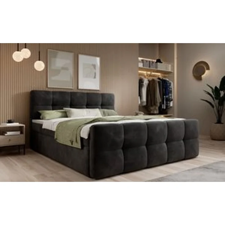 thematys Boxbett mit Bettkasten 140x200cm, mit Bonnellfederkernmatratze H3, Bouclé/Velours, mit Stauraum, mit 3 cm Topper, Grafit (Velluto 19), Art.-Nr. S04GH0RGAUD – Bild 7
