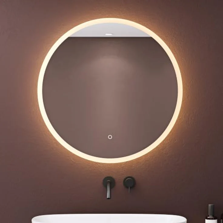 doporro LED-Badspiegel, runder 50 cm, mit Touchschalter, stufenlos dimmbar, Beschlagfrei, integrierte Memory-Funktion – Bild 1