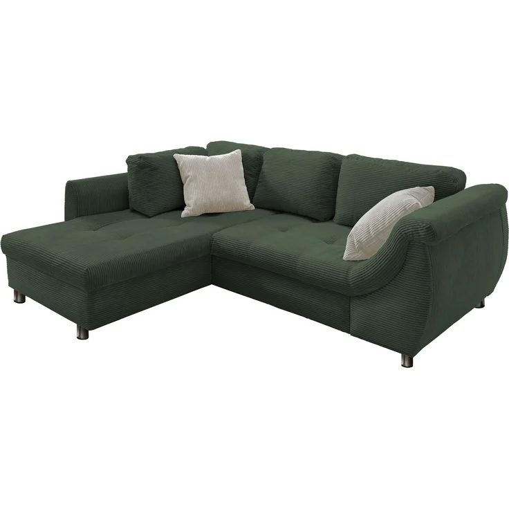Polsterecke >Allin< Schlaffunktion, moosgrün / silber, Cord - 250x66x190cm (BxHxT) – Bild 4