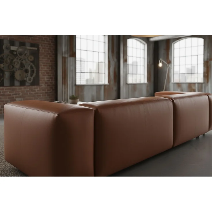KAWOLA Sofa CELESTE 4-Sitzer mit Hocker Lederfaserstoff cognac 72 x 114 x 302 cm – Bild 6
