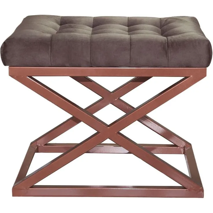 Atelier Del Sofa Stylish Pouffe with Metal Frame, 50 x 42 x 40 cm | 100% Polyester Babyface Fabric in Copper & Brown | Perfect for Modern Living Spaces